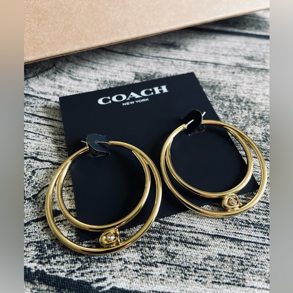 NWT! Coach double hoop earrings with a sparkling pavé crystal stud + gift wrap! - Picture 3 of 13